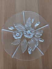 Kuchenplatte Walther Glas rund Teller ca. 33,5 cm, geschliffenes Blumenmotiv