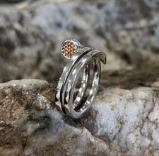 Clogau walisischer Nagelring Silber & 9 kt Rotgold Dreifachband Größe P selten