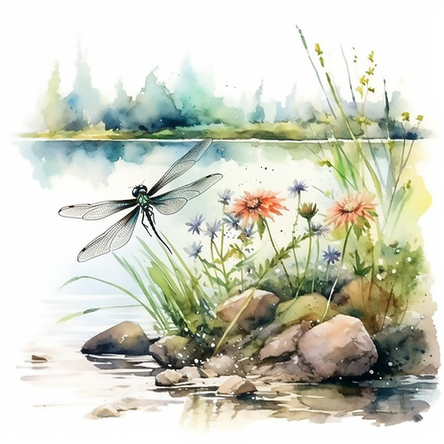 Wandbild libelle teich see - wandbild,