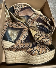 UGG Damen Sandalen 39 Wedges Schwarz Beige Plateau Leder