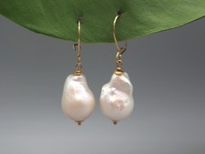 Große weiße barocke Tropfen Perlen Ohrringe, 925 Silber vergoldet