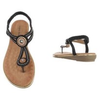 SUPER MODE Damen Sandaletten Flach Schwarz Perlen Gr. 37 38