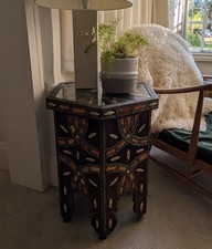 Sechseckiger Beistelltisch Vintage Morrokanischer Kamelknochen Intarsien mit Intarsienplatte