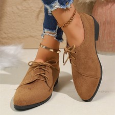 Damen Oxford-Pumps Retro Spitze Schnürung Blockabsatz Loafer Freizeit Slip-On