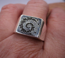 Massiver Ring Siegelring 925 Sterlingsilber Spirale Ammonit oxidiert 58/18 ADK