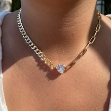 ✨ Statement Halskette💎Herz Anhänger Goldene Gliederkette Damen Frauen Glasstein
