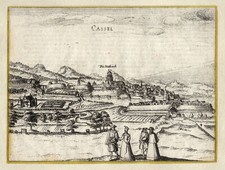 Kassel Gesamtansicht Original Kupferstich Bertius 1616 beschnitten