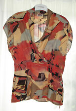 ELKONT Damen Bluse Sommerbluse Blusentop Retrostyle Naturtöne gemustert 38-40 /M