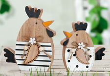 Holz Deko Hahn Huhn Ostern Aufsteller Punkte Streifen schwarz natur Größenwahl