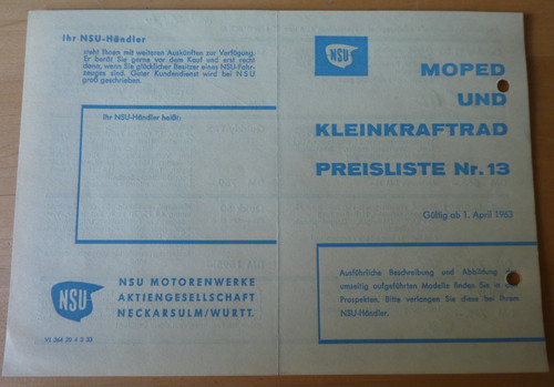Original nsu preisliste 1963 - nsu,