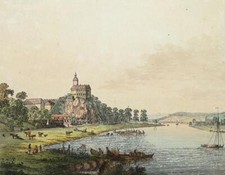 HIRSCHSTEIN bei Meißen - kolorierte Umrissradierung - um 1820