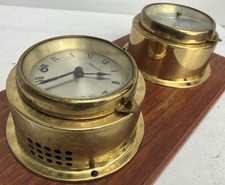 2x Hermle Chronometer Schiffsuhr Yachtuhr Glasenuhr Barometer Messing Uhr Set