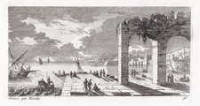 Hafen Harbor port ships Schiffe Roman columns Kupferstich engraving Perelle 1700