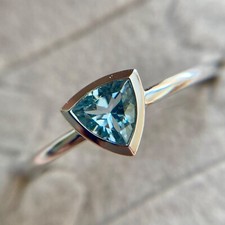 Solitär Blautopas Ring Weißgold 375 Gold Gr. 52 NEU