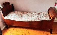 antik Einzel Bett Mahagoni Empire Schellack restauriert komplett massiv