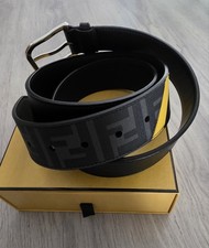 Fendi Herren Leder Gürtel, Schwarz Mit FF Canvas, Gr. 105, Neu Mit OVP