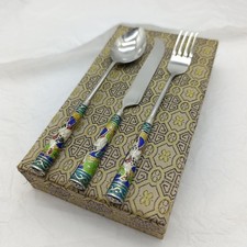 China | Messer,  Löffel & Gabel | Emaille, Cloisonne | Antik + Box   