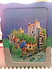 Bild Hundertwasser Wien Druck auf Holz mit Relief Dekorrahmen