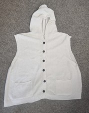 Strickweste Damen Weste weiß Knopfleiste Taschen Kapuze Gr. 52 4XL