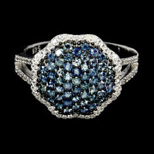 925 Sterling Silber Ring Rund Blauer Saphir Weißer Topas Edelstein Schmuck