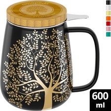 amapodo Teetasse mit Deckel und Sieb 600ml Porzellan Tasse groß Dunkelgrau