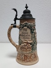 Bierkrug mit zinndeckel antik - zinndeckel,,