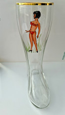 Bier Stiefel, Bierglas 0,5l - handgemaltes Glas - Bikinimädchen 60er Jahre
