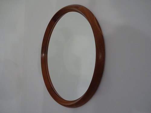 60s round teak mirror - round, by