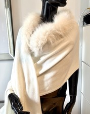 XL Luxus Pelztuch Schal Wolltuch Tuch Cape Echtpelz Pelz Stola weiß Pelzstola