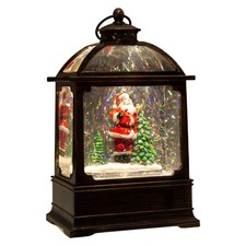 LED Schneelaterne 17cm Weihnachtsmann Schneemann Musik Schnee Timer Deko