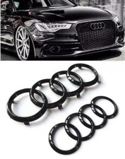2xFür Audi glänzend schwarz vorne hinten Ringe Emblem Grill 273mm + 192mm  A3 A4