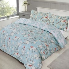 NightComfort Perkal Chinoiserie Vögel Bettbezug & Kissenbezug Set, Hellblau