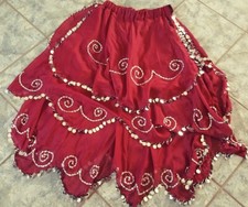 Bauchtanzrock dreilagig Chiffon bordeauxrot Perlen Pailletten silber Gr. 36-40