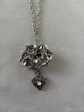 Trachtenkette Ornamentkette mit Edelweiss und Herz silberfarben