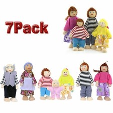 Holz Puppen 7 Personen Familie Puppenfamilie Biegepuppen Puppenhaus Figuren Set