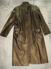 VINTAGE Kunstleder Mantel BRONZE 38 40 Taschen Druckknöpfe OUI 108 cm lang