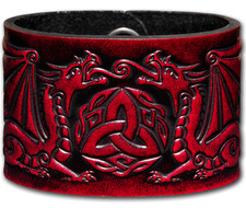Lederarmband 48MM Keltische Drachen Trinity (12) kirschrot-antik mit Druckknopf