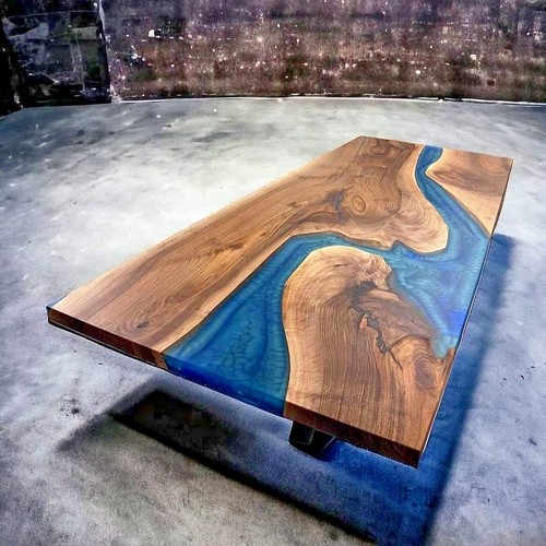 Blauer epoxid river esstisch - river,