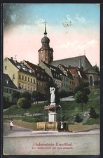 Ansichtskarte Hohenstein-Ernstthal, Zierbrunnen auf dem Altmarkt, Kirche 