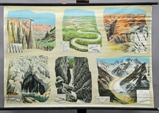 Schulwandkarte Lehrtafel Rollbild Erdoberfläche Höhle Gletscher Wasserfall