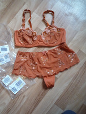 BH-Set orange-rost mit Blumenverzierung, Größe 80B/40-42