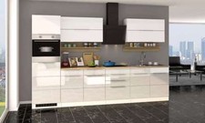 Küchenblock Neapel 320 cm weiß hochglanz mit Geräten und Edelstahlspüle