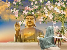 3D Buddha Statue Blume Q9825 Tapete Wandgemälde Fototapete Selbstklebend Kay