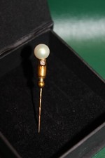 Klassische antike Krawattennadel mit Diamant u. Zuchtperle, Gold 585