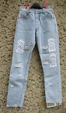 Jeanshose Denim Destroyed Risse Borte Größe W 29 L 34 upcycling gebraucht