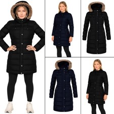 Enzo Damen wattierte Jacke Winter warm Kunstfell Kapuze Damenjacke