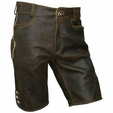 Lederhose Trachten kurz braun Leder speckig Patina Herren Trachtenlederhose Zipp