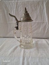 Vintage German Königsbacher Etched Dimple Rastal Beer Glass Stein with Pewter Lid