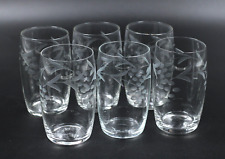 6x antike Gläser mit Schliff florales Motiv Set transparent Vintage alt H 9,5 cm