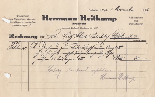 Oelsnitz rechnung 1929 - oelsnitz,,